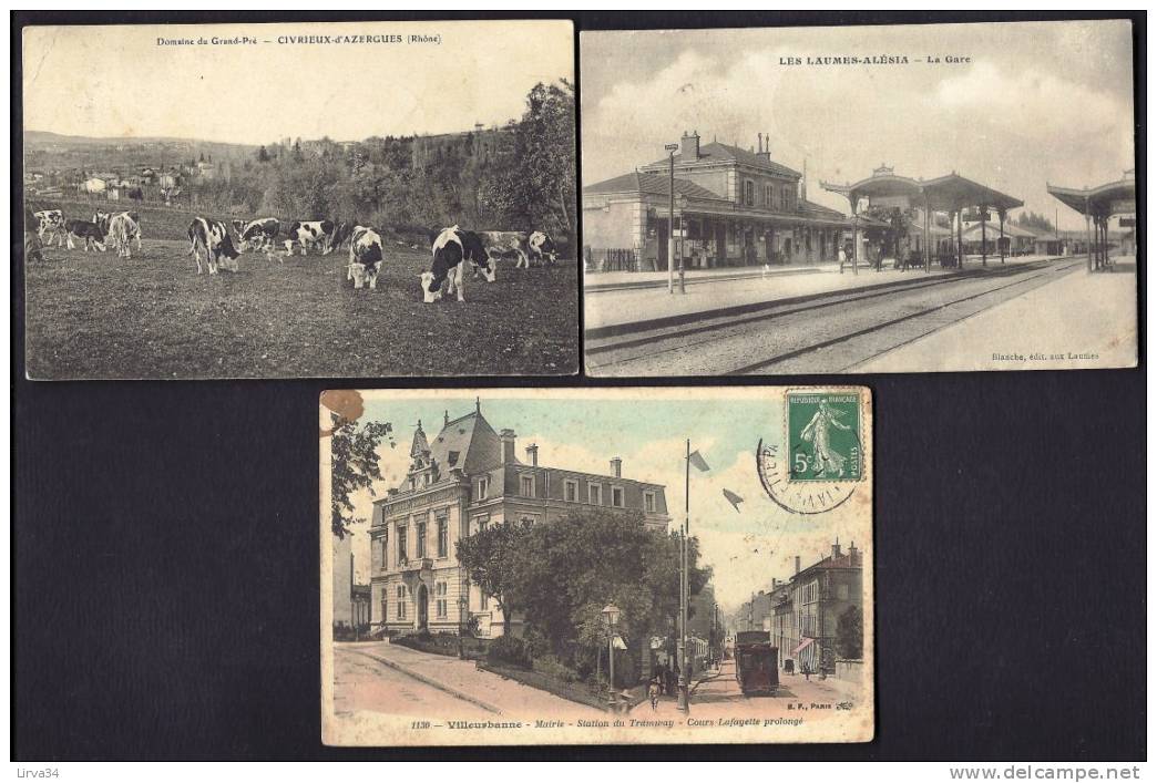 LOT 10 CPA  ANCIENNES- (+1)- FRANCE- VILLAGES- PETITES VILLES- TOUTES ANIMÉES A TRES ANIMÉES- 3 SCANS - 5 - 99 Postcards