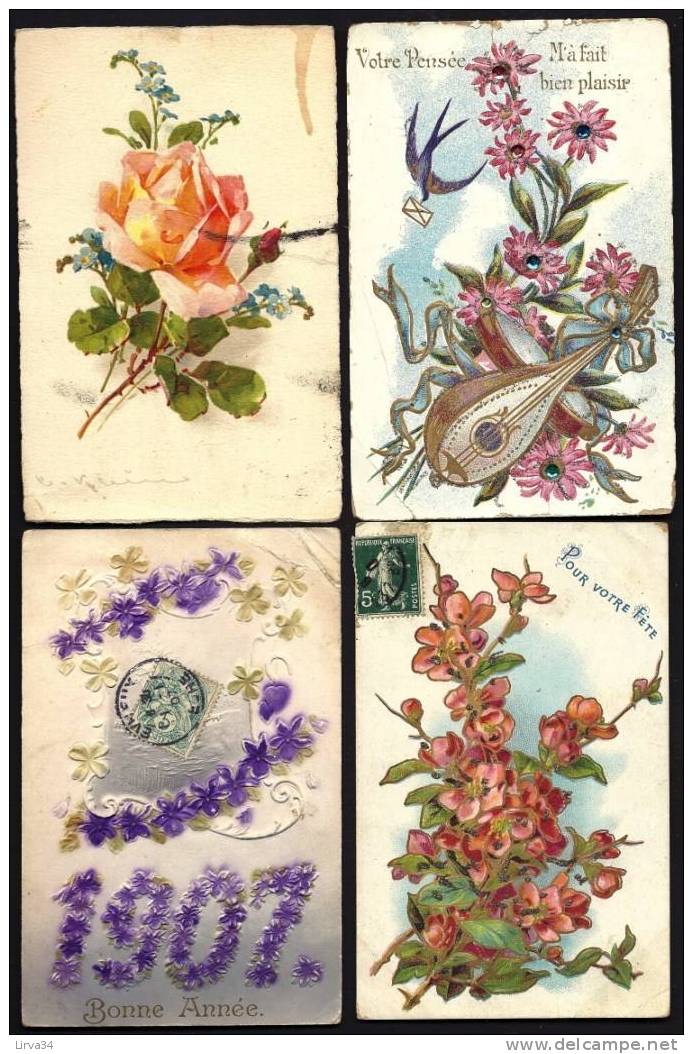 LOT 15 CPA  ANCIENNES- (+1)- FRANCE- CAP FANTAISIES- NOUVEL AN- FETE- FLEURS-  ETC...4 SCANS - 5 - 99 Cartes