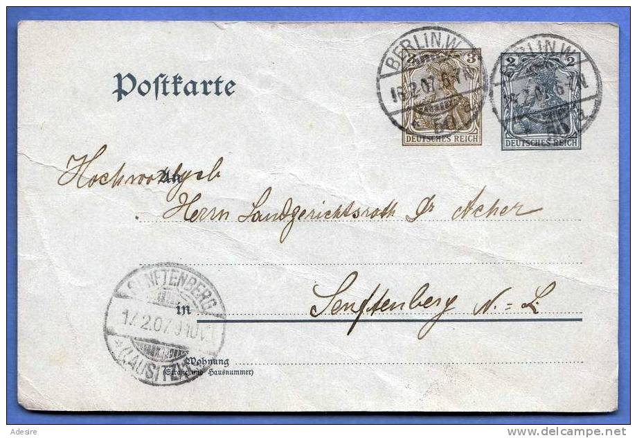 Ganzsache DR, 1907, 2 + 3 Pfg Als Ganzsache Auf Pk, Stempel Senftenberg U. 2 X Berlin - Sonstige & Ohne Zuordnung