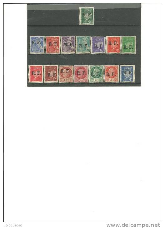 Timbres Surchargés R.F. De Mercure Et Maréchal  Pétain Neuf Sans Charniére - 1941-42 Pétain