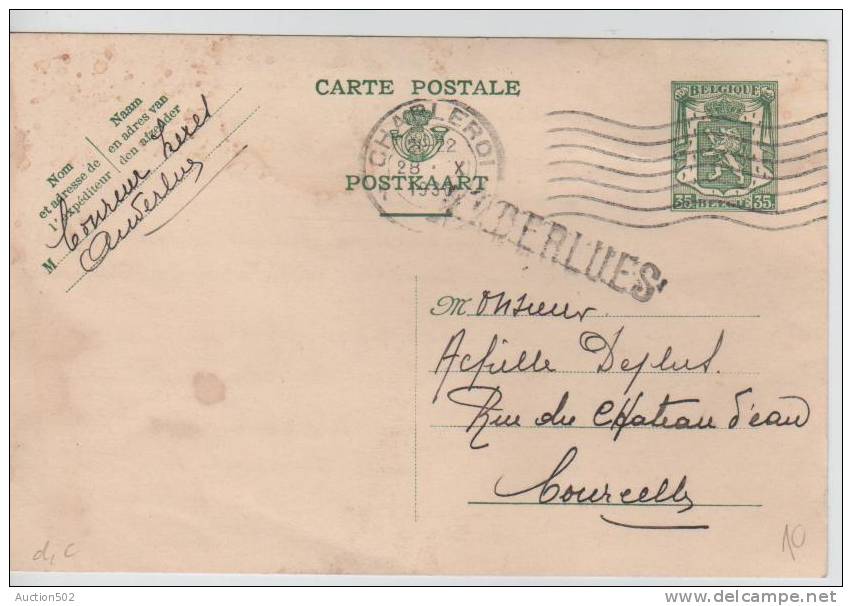 CP 35 C C.méc.Charleroi Du 29.10.38 + Griffe Anderlues V.Courcelles 456 - Linear Postmarks