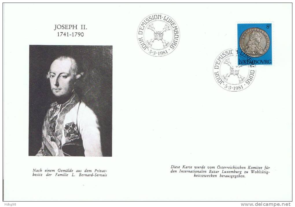 L+ Luxemburg 1981 Mi 1027 Gedenkkarte Joseph II. - Storia Postale