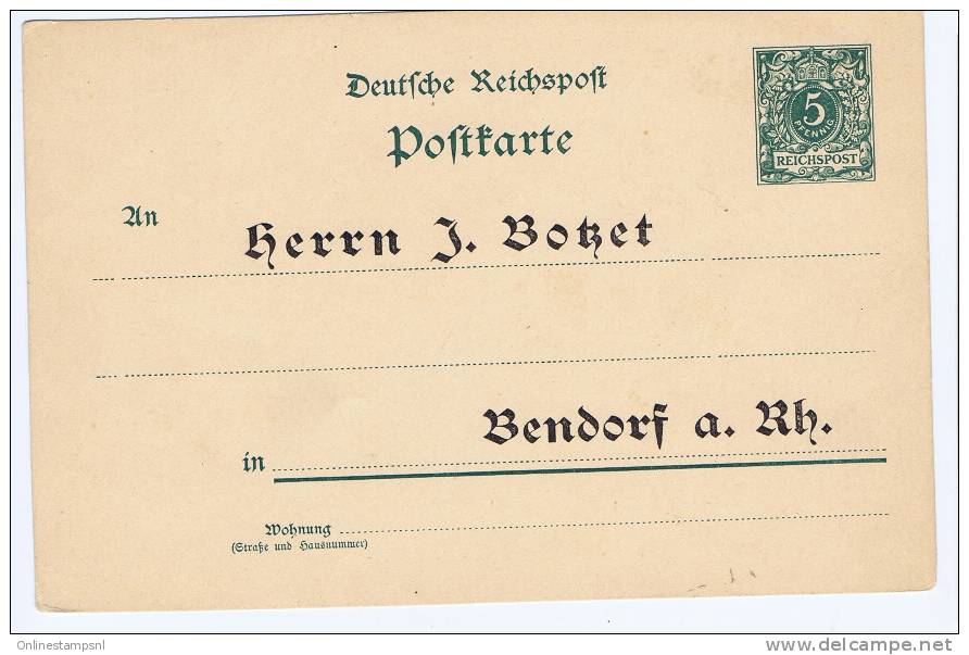 Germany, Reichpost  Postcarte 5 Pf Bendorf Unused - Altri & Non Classificati