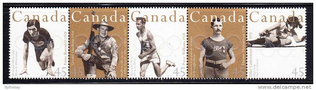 Canada Scott #1612ai MNH Bottom Strip Of 5 From Pane Never Folded 45c Canadian Olympic Gold Medlists - Unused Stamps