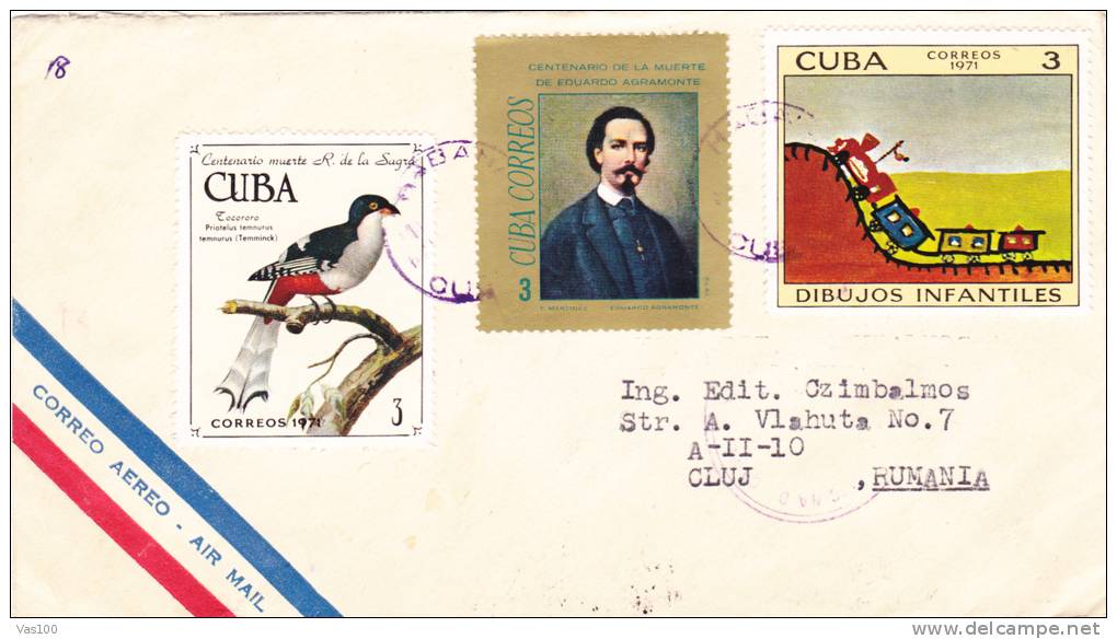 Air Mail Cover 1972 From Cuba Sent To Romania,nice Franking. - Storia Postale