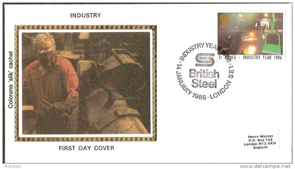 Great Britain 1986 Industry Year Steel Mill Garden Hoe Painting Sc 1131 Colorano Silk Cover # 12900 - Elektriciteit