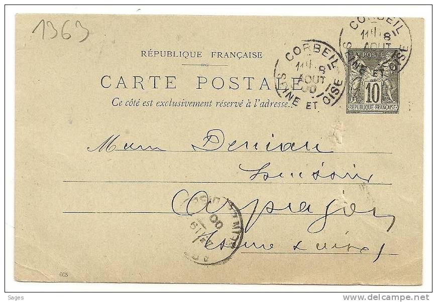 CORBEIL Siene Et Oise Sur Entier SAGE - 1877-1920: Periodo Semi Moderno