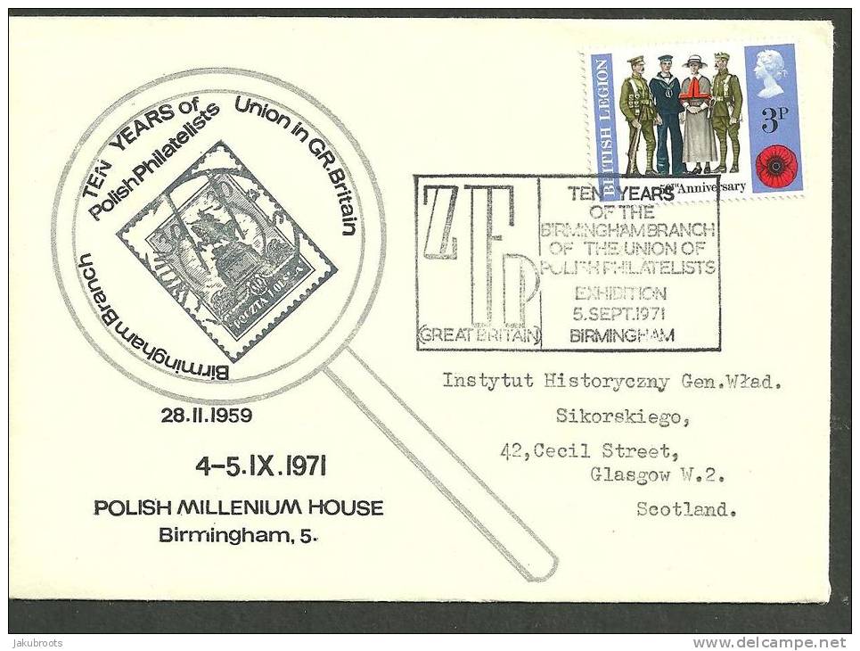 EXHIBITION COVER , TEN YEARS OF POLISH  PHILATELY  BIRMINGHAM  BRANCH 1971. - Gobierno De Londres (En Exhilio)