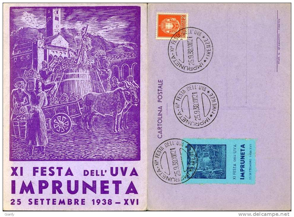 11a FESTA UVA IMPRUNETA 1938 ANN FDC E RARO ERINNOFILO - Manifestations