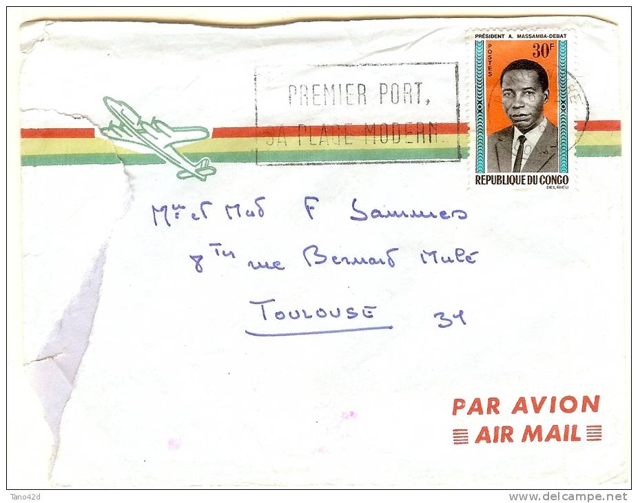 REF LBR 31 - REP. DU CONGO - LETTRE AVEC CARTON DE VOEUX POINTE NOIRE / TOULOUSE FEVRIER(?) 1967 - Autres & Non Classés