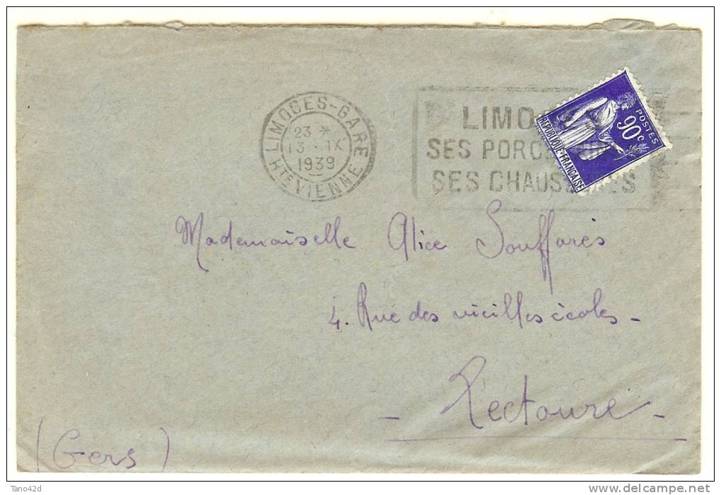 REF LBR 31 - PAIX 90c  LIMOGES GARE / LECTOURE 13/9/1939 - 1932-39 Vrede