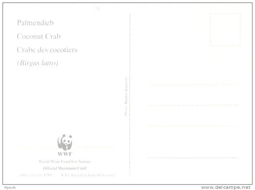 BRITISH OCEAN      WWF CARTE MAXIMUM NUM.YVERT 135  PROTECTION DE LA NATURE CRABE DES COCOTIERS - Maximum Cards