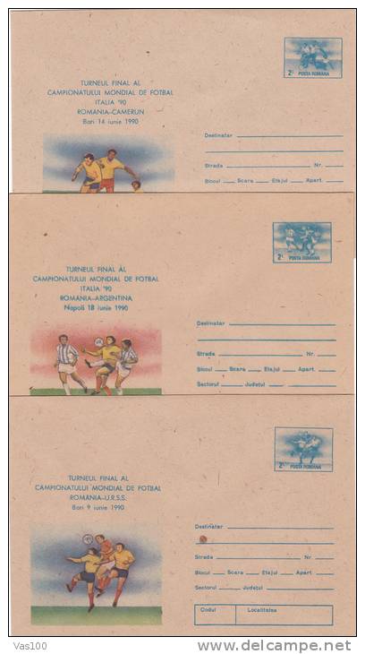 Coupe Du Monde De Football Italia 1990, 3X Covers Stationery,entier Postal Roumanie. - 1990 – Italie