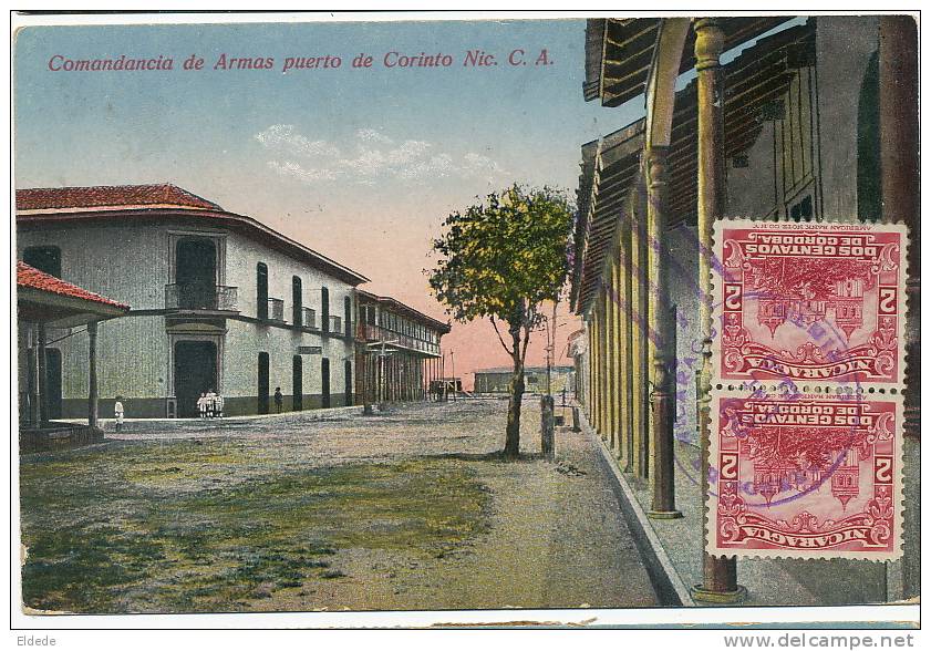 Corinto  Comandancia  Armas Del Puerto Cisneros Foto Leon Circulada 1925 3 Stamps Sweden - Nicaragua