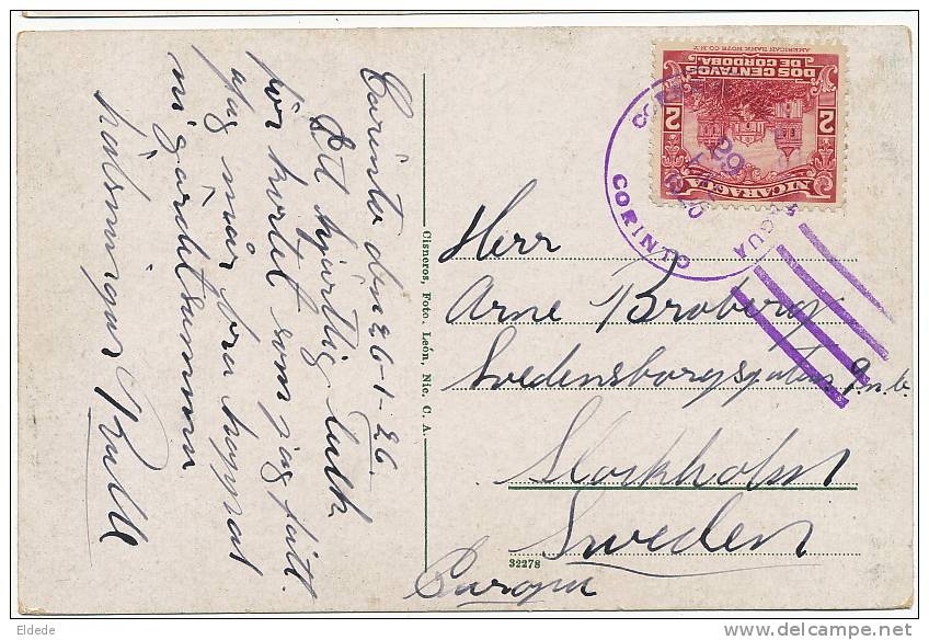 Corinto  Comandancia  Armas Del Puerto Cisneros Foto Leon Circulada 1925 3 Stamps Sweden - Nicaragua