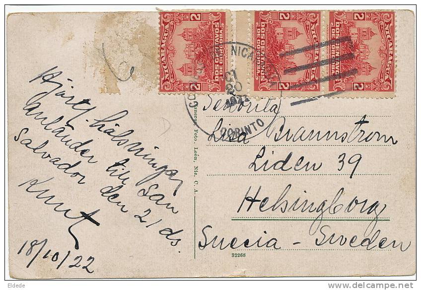 Corinto  Entrada De Vapores Al Puerto Cisneros Foto Leon Circulada 1922 3 Stamps Sweden - Nicaragua