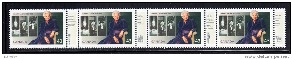 Canada Scott #1509a MNH Strip Of 4 43c Jeanne Sauve With 4 Tabs - Nuovi