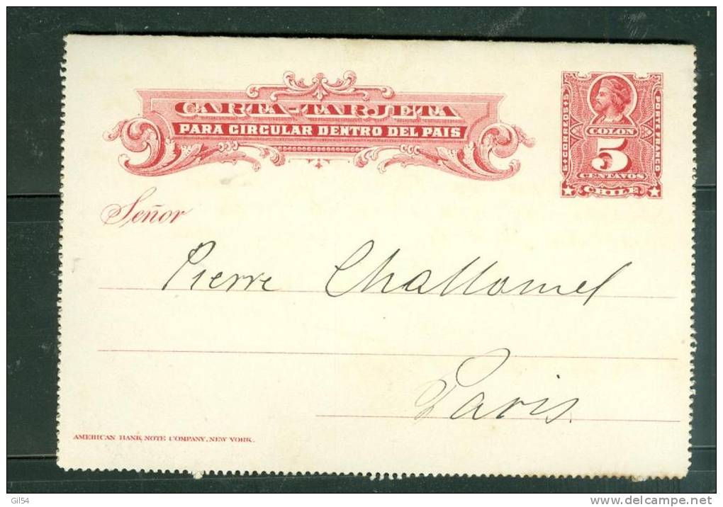 Entier , Stationary ,  5 Centavos Voyagé En 1902  - ( Semble Peu Courant )- Au0101 - Chili