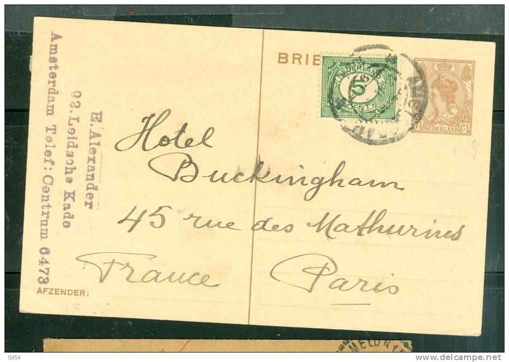 Entier , Stationary,  D'Amsterdam 7,5 Cent Avec Affranchissement Complémentaire Pour La France   - Au0118 - Postal Stationery