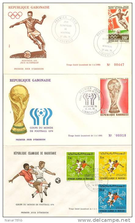 (c) Lot De 3 FDC Coupe Du Monde 74 Et 78, Jeux Olympiques 76 (gabon,mauritanie) - Other & Unclassified