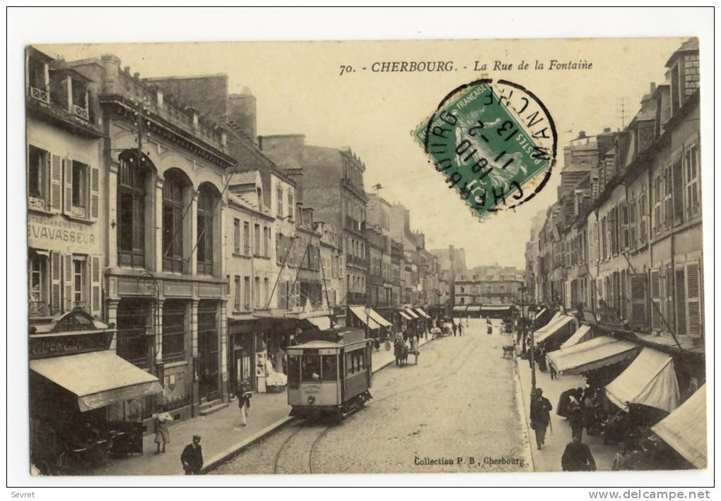 CHERBOURG - La  Rue De La Fontaine. Tram Beau Plan. - Cherbourg