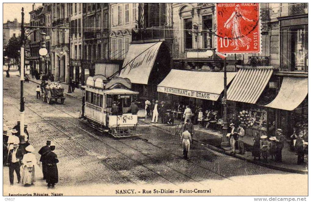 NANCY RUE SAINT DIZIER AVEC COMMERCES ANIME ET TRAMWAY EDIT  CIRC 1909 - Nancy