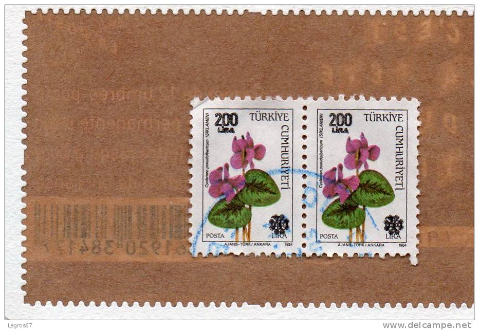PAIRE CYCLAMEN 70 LIRA SURCHARGE 200 LIRA 1984 - Unused Stamps