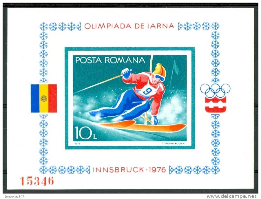 1976 Romania "Innsbruck 76" Olympic Games Sci Block Imperforate MNH** Fo70- - Winter 1976: Innsbruck