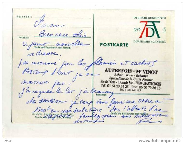- ALLEMAGNE RFA  . ENTIER SUR CP DE 1971  COMMEMORATIF A. DÜRER - Illustrated Postcards - Used
