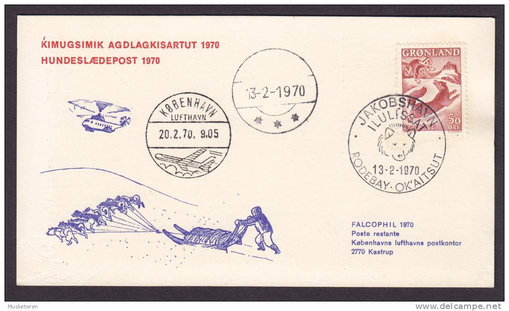 Greenland Hundeslædepost Dog Sledge Post 1970 JAKOBSHAVN Ilulissat RODEBAY - Ok´aitsut Falcophil 1970 Card (Cz. Slania) - Lettres & Documents