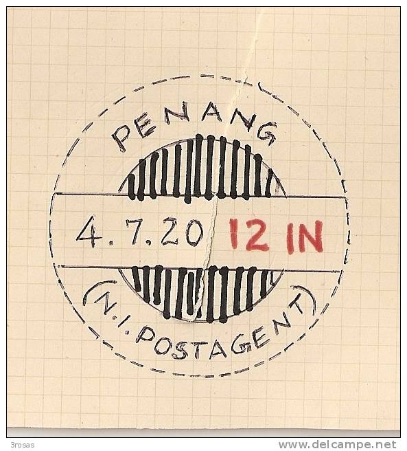 Malaisie Malaysia 1920 N.I. Postagent Penang Enveloppe From India To Medan (with Drawing Of Cancel) - Penang