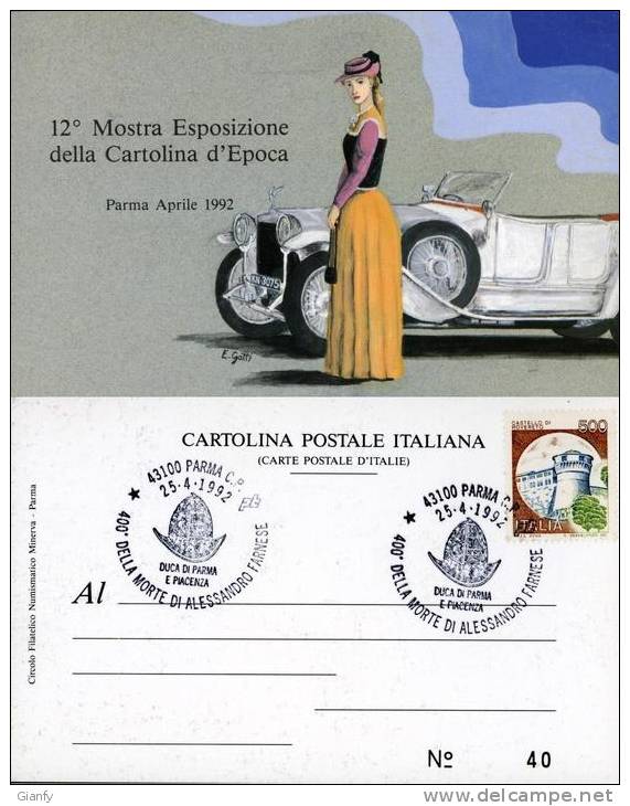 PARMA 12 MOSTRA CARTOLINA EPOCA 1992 ANN SPEC FARNESE - Bourses & Salons De Collections