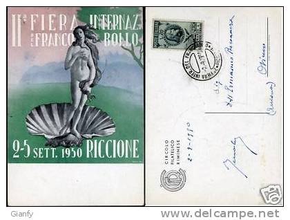 RICCIONE IIa FIERA FRANCOBOLLO 1950 AFF GAUD FERRARI - Bolsas Y Salón Para Coleccionistas