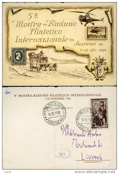 SAN REMO MOSTRA FILATELIA 1950 ANN SPEC - Bolsas Y Salón Para Coleccionistas