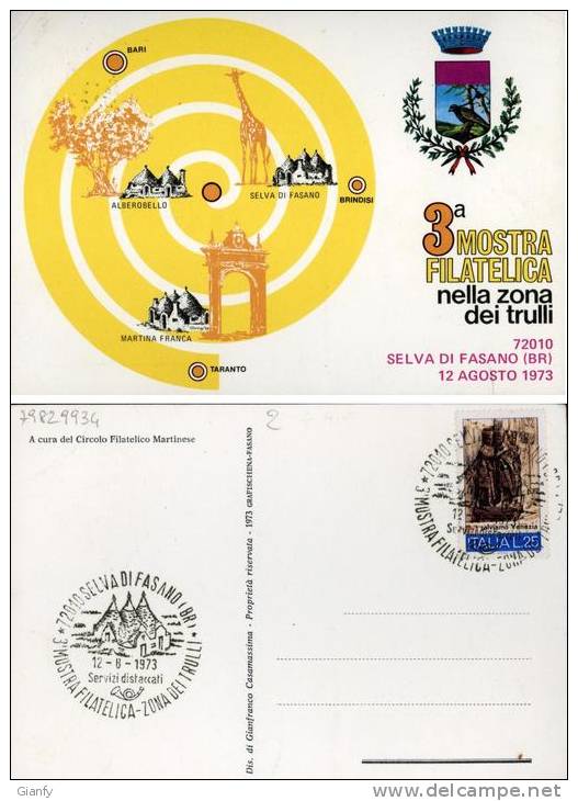SELVA DI FASANO  MOSTRA FILATELIA TRULLI 1973 ANN SPEC - Collector Fairs & Bourses