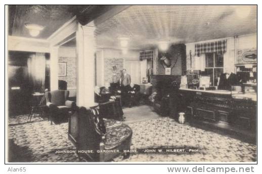 Gardiner ME Maine, Johnson House, Lodging, Lobby Interior View, Decor, C1930s Vintage Postcard - Sonstige & Ohne Zuordnung