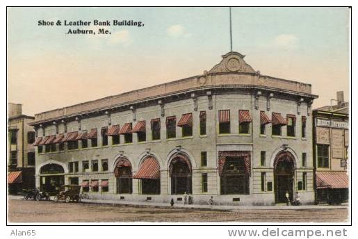 Auburn ME Maine, Shoe &amp; Leather Bank Building, Architecture, C1910s Vintage Postcard - Auburn