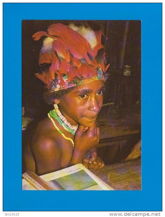 Enga Province (PN03)  Schoolboy With Traditional Headdress  - 2 Scan - - Papua-Neuguinea