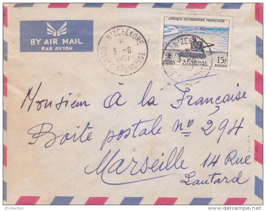 Nzérékoré Guinée Forestière Guinéa Afrique Colonie Française Lettre Par Avion Pour Marseille Marcophilie - Cartas & Documentos