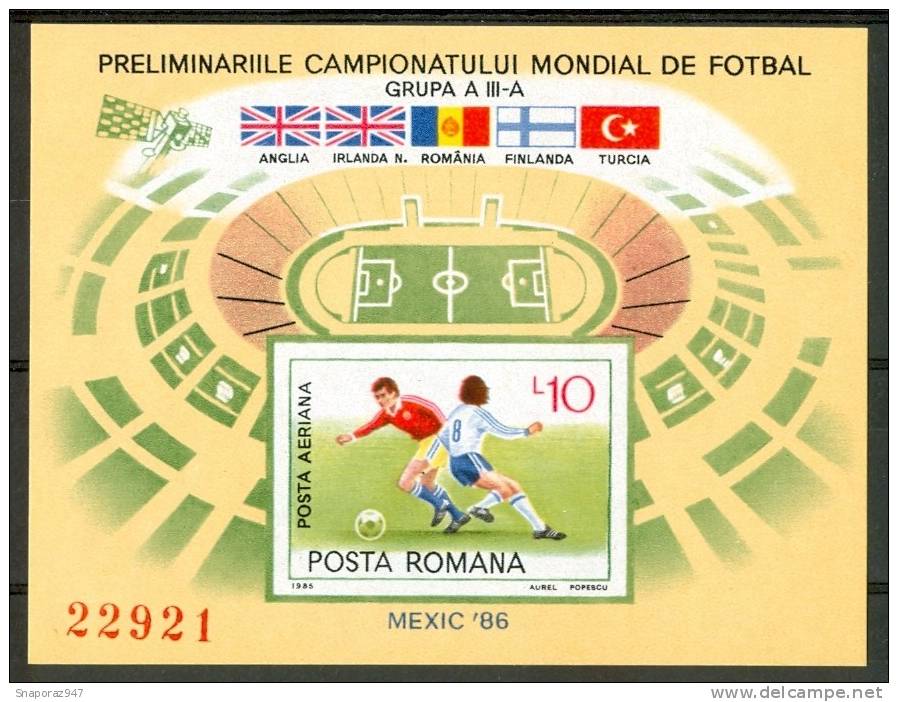 1985 Romania "Mexico 86" World Cup Block Imperforate MNH** 95- - 1986 – Messico