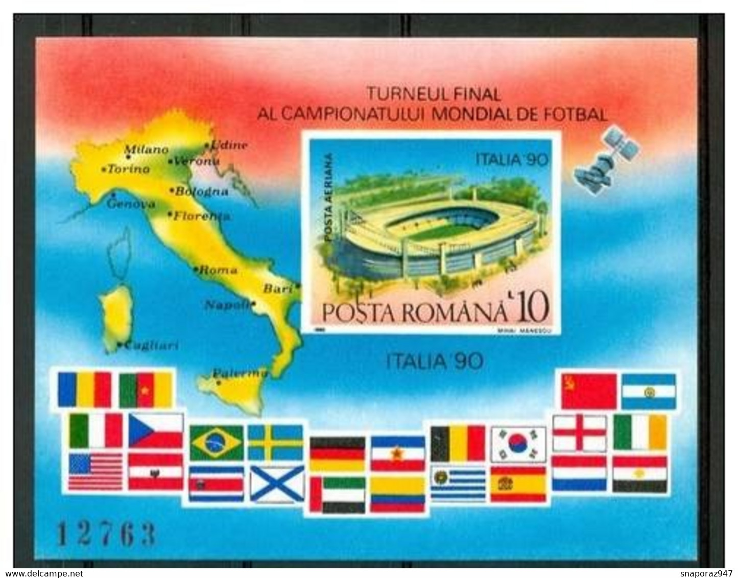 1990 Romania "Italia 90" World Cup Block Imperforate MNH** 98- - 1990 – Italy
