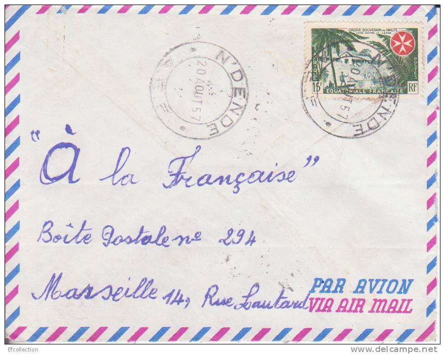 MARCOPHILIE - NDENDE ( Petit Bureau ) TRANSIT MOUILA - GABON - COLONIES - A.E.F - N°237 - AVION - LETTRE - Autres & Non Classés