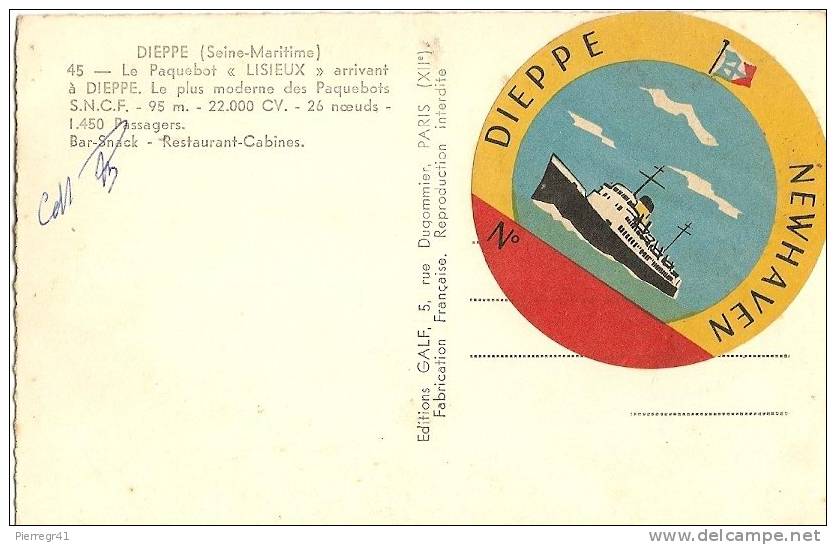 CPA-1955-PAQUEBOT-LISIEUX       -CIE  SNCF-LIGNE DIEPPE-NEWHAVEN-TBE - Paquebots