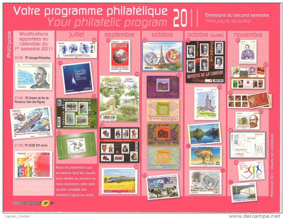 Pret à Poster PHILAPOSTE ( Calendrier Des émissions 2ème Semestre 2011 - MonTimbraMoi Monde 20g ) - Prêts-à-poster:Stamped On Demand & Semi-official Overprinting (1995-...)