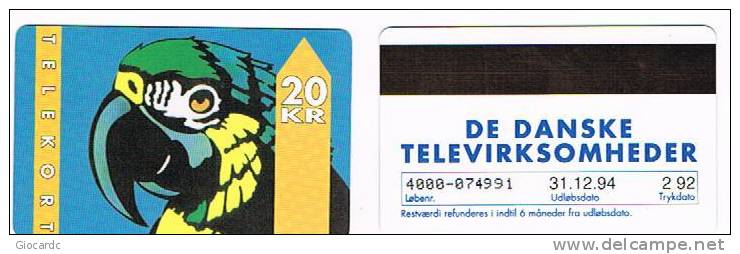 DANIMARCA (DENMARK)  - TS (MAGNETIC) - 1992 PARROT     CODE 4000  2.92 - 12.94        - USED °  -  RIF. 4039 - Loros