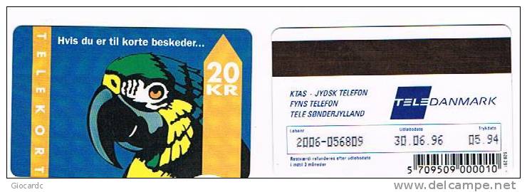 DANIMARCA (DENMARK)  - JYDSK (MAGNETIC) - 1994  PARROT  CODE 2006  5.94 - 6.96       - USED °  -  RIF. 3996 - Papegaaien & Parkieten