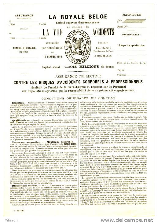 Assurances LA ROYALE BELGE - Conditions Générales, Assurance Contre Les Risques D'accidents CORPORELS Et PROFESSIONNELS - Verzamelingen