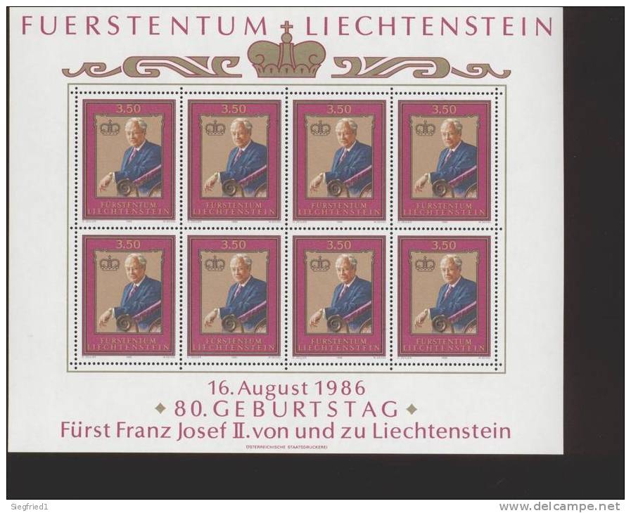 Liechtenstein ** 903  80. Geburtstag Fürst Franz Kleinbogen Ungefaltet - Ongebruikt