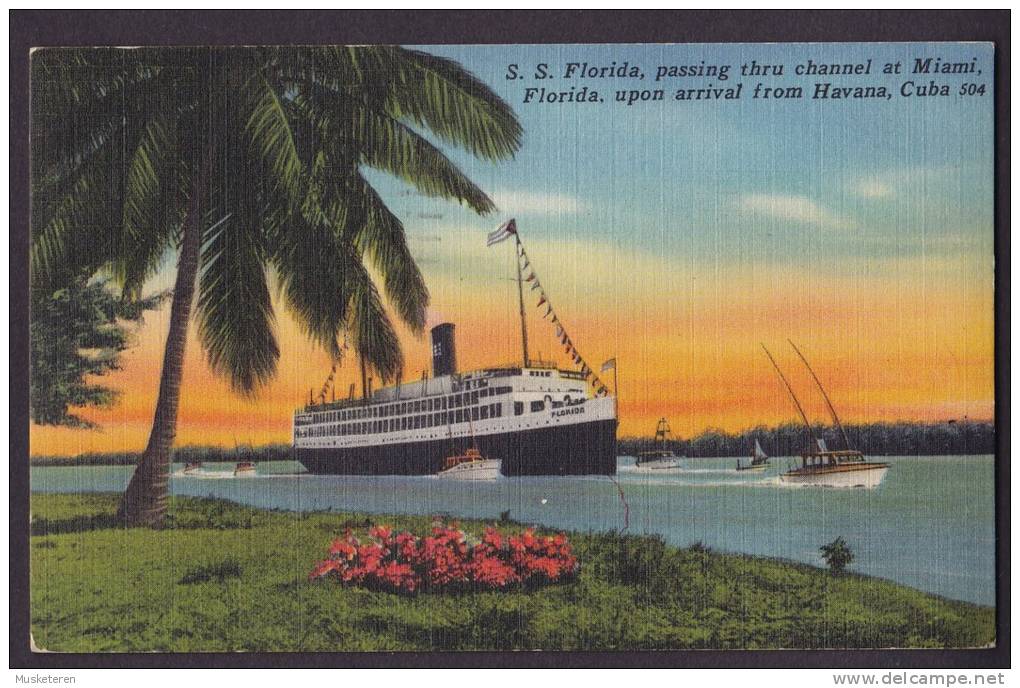 United States PPC FL - S.S. FLORIDA Passing Thru Channel Of Miami From Havanna, Cuba ST. PETERSBURG 1958 (2 Scans) - Miami