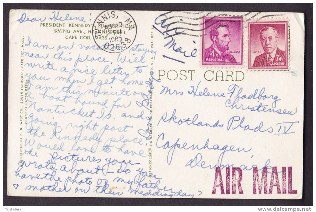 United States PPC MA - President Kennedy's Summer Home On Cape Cod DENNIS 1965 Airmail To Denmark (2 Scans) - Cape Cod